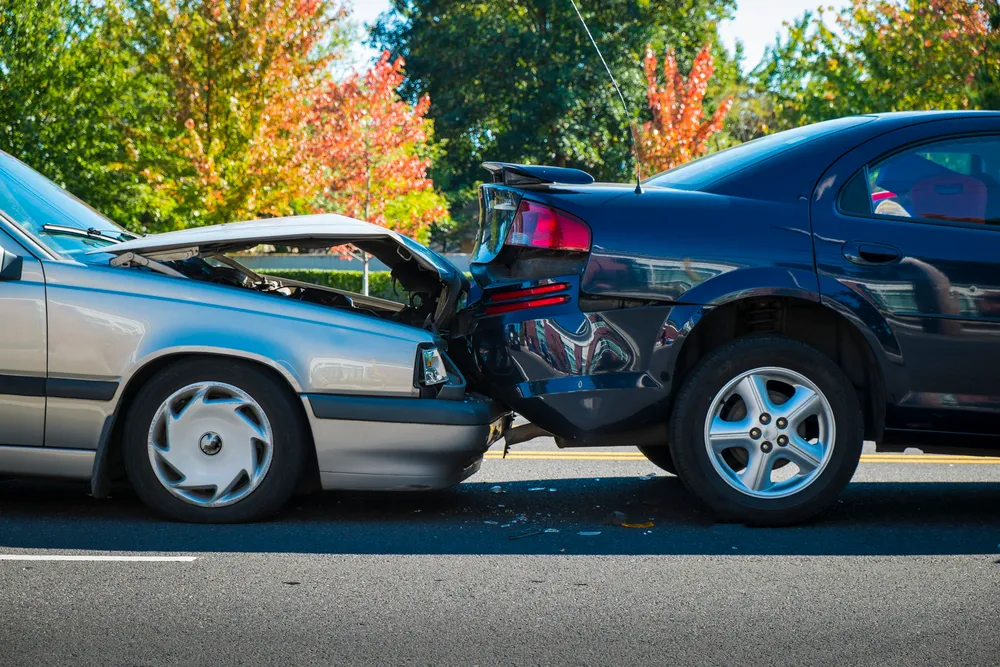 Two cars in a car accident due to being rear ended. Our car accident lawyers in College Station and Bryan help seek compensation after being hit in a motor vehicle accident.