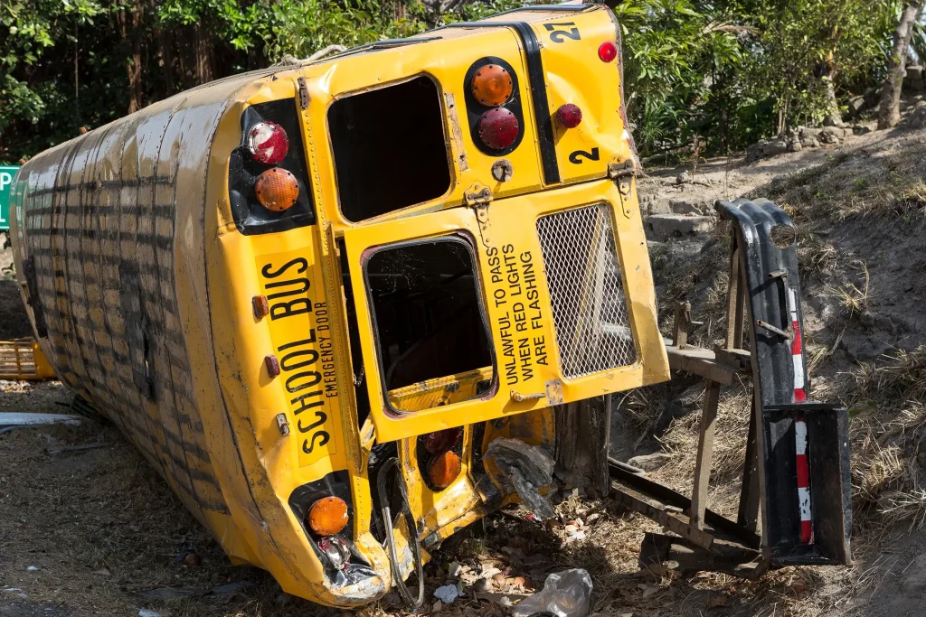 Crashed school bus.